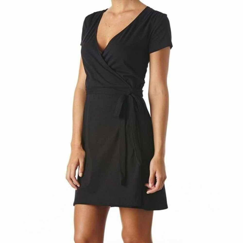 Pact Organic Cotton Black Super Soft Wrap Dress M